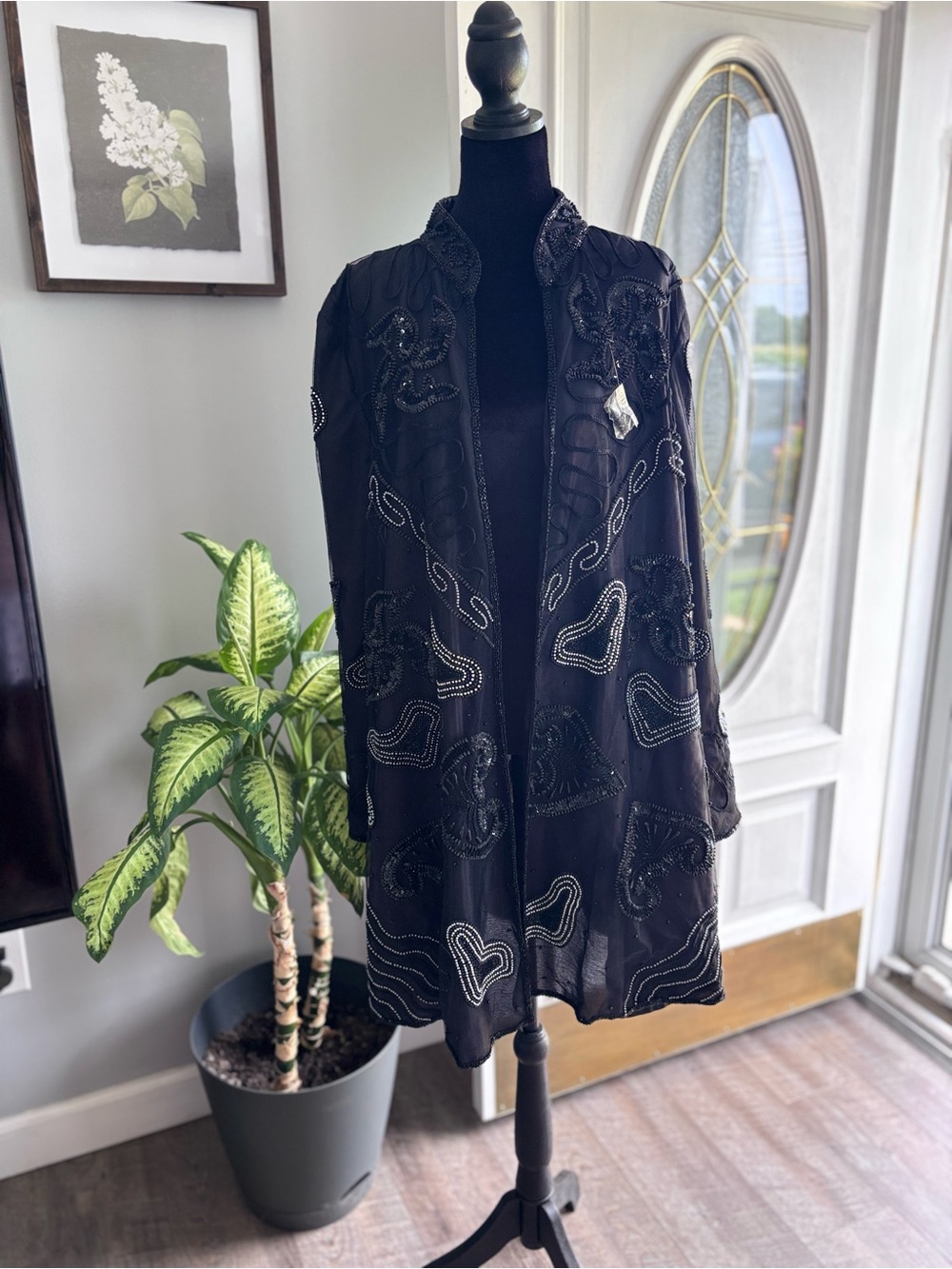 Embellished Open-Front Black Women's Jacket